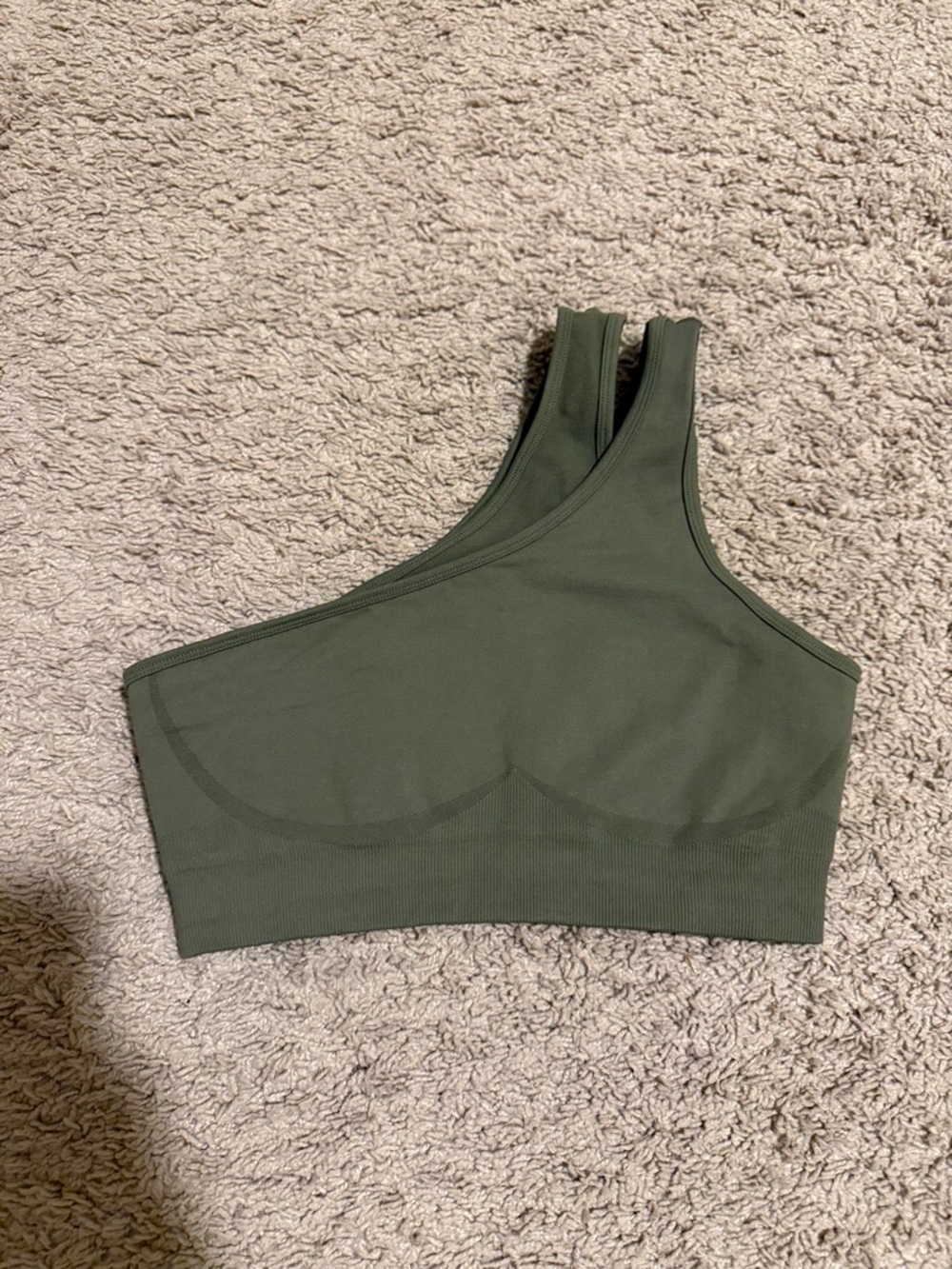 Asymmetrical Olive Green Seamless Sports Bra